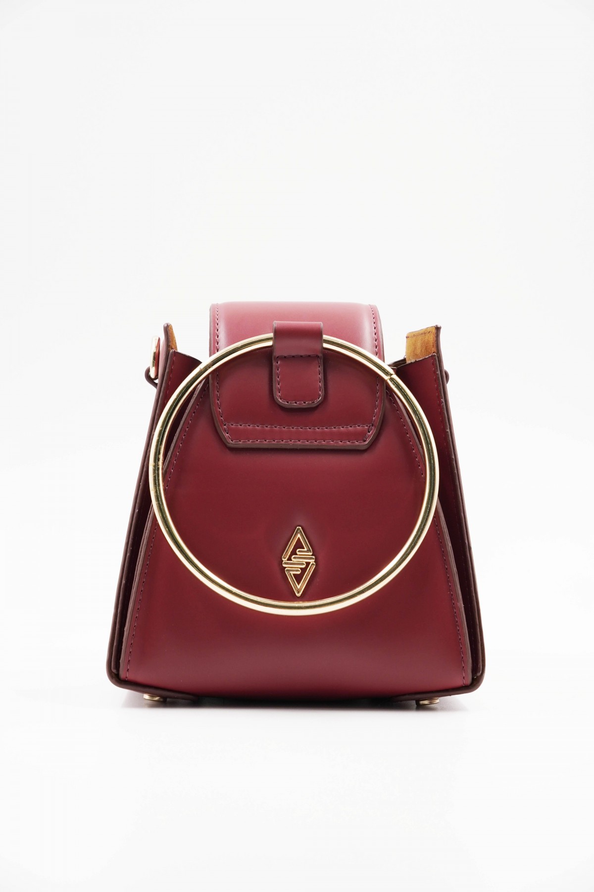 Pyramid Cherry Burgundy Ring Accessory Detailed Women's Handbag