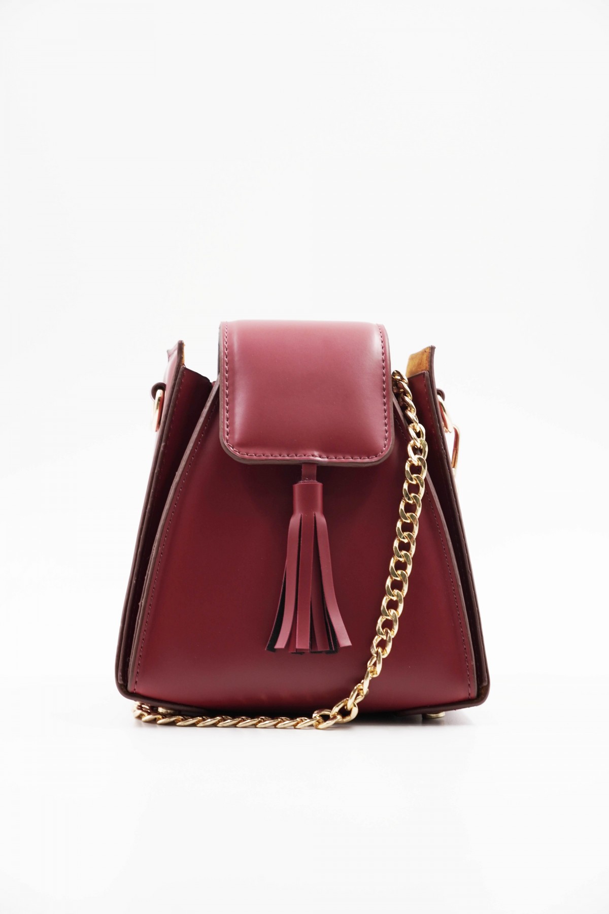 Pyramid Cherry Burgundy Ring Accessory Detailed Women's Handbag
