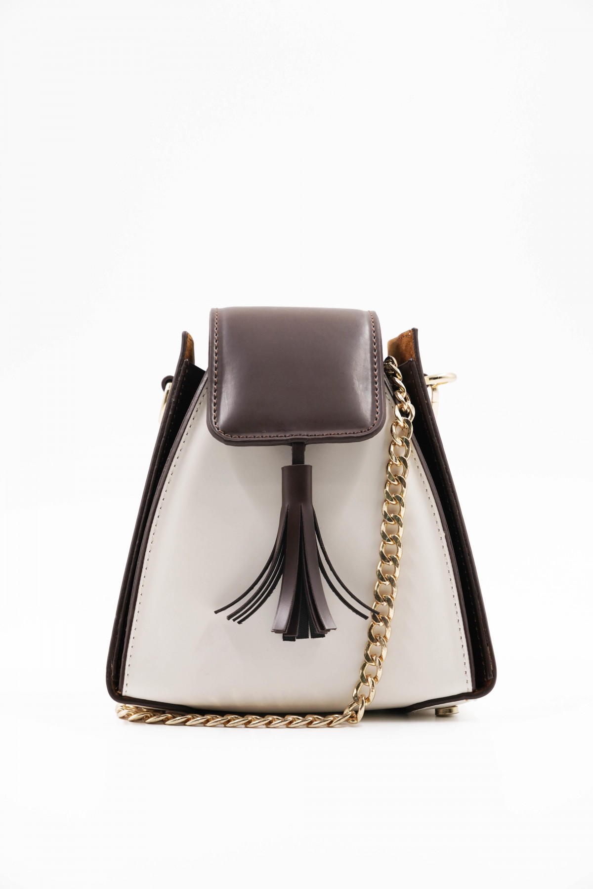 Pyramid Brown Women's Handbag with Ring Accessory Detail
