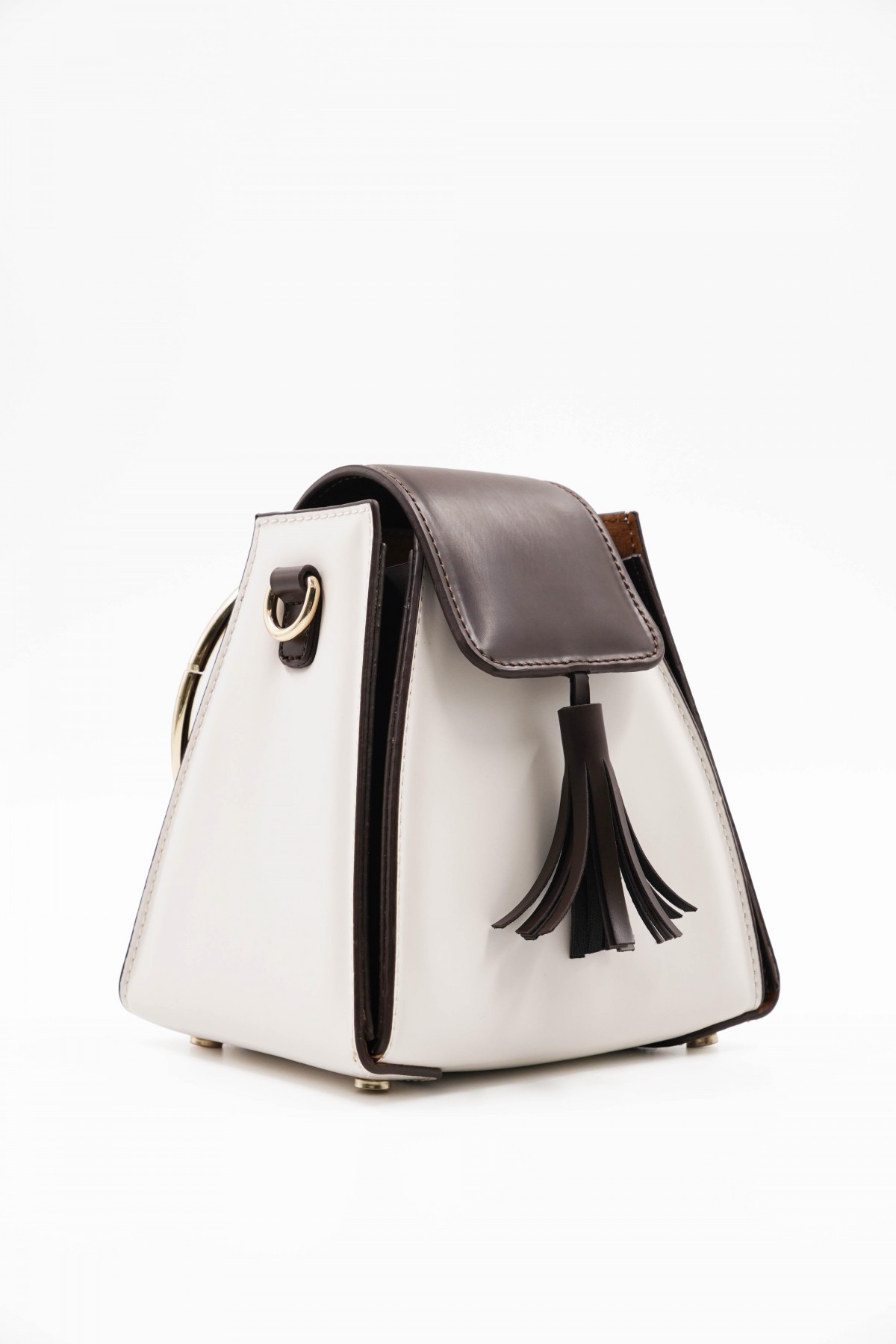 Pyramid Brown Women's Handbag with Ring Accessory Detail