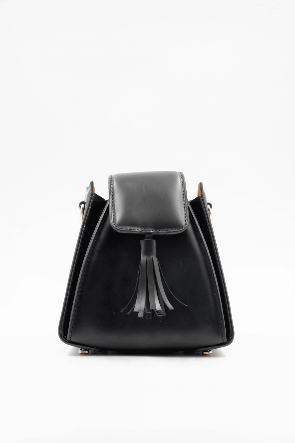 Pyramid Black Women's Handbag with Ring Accessory Detail
