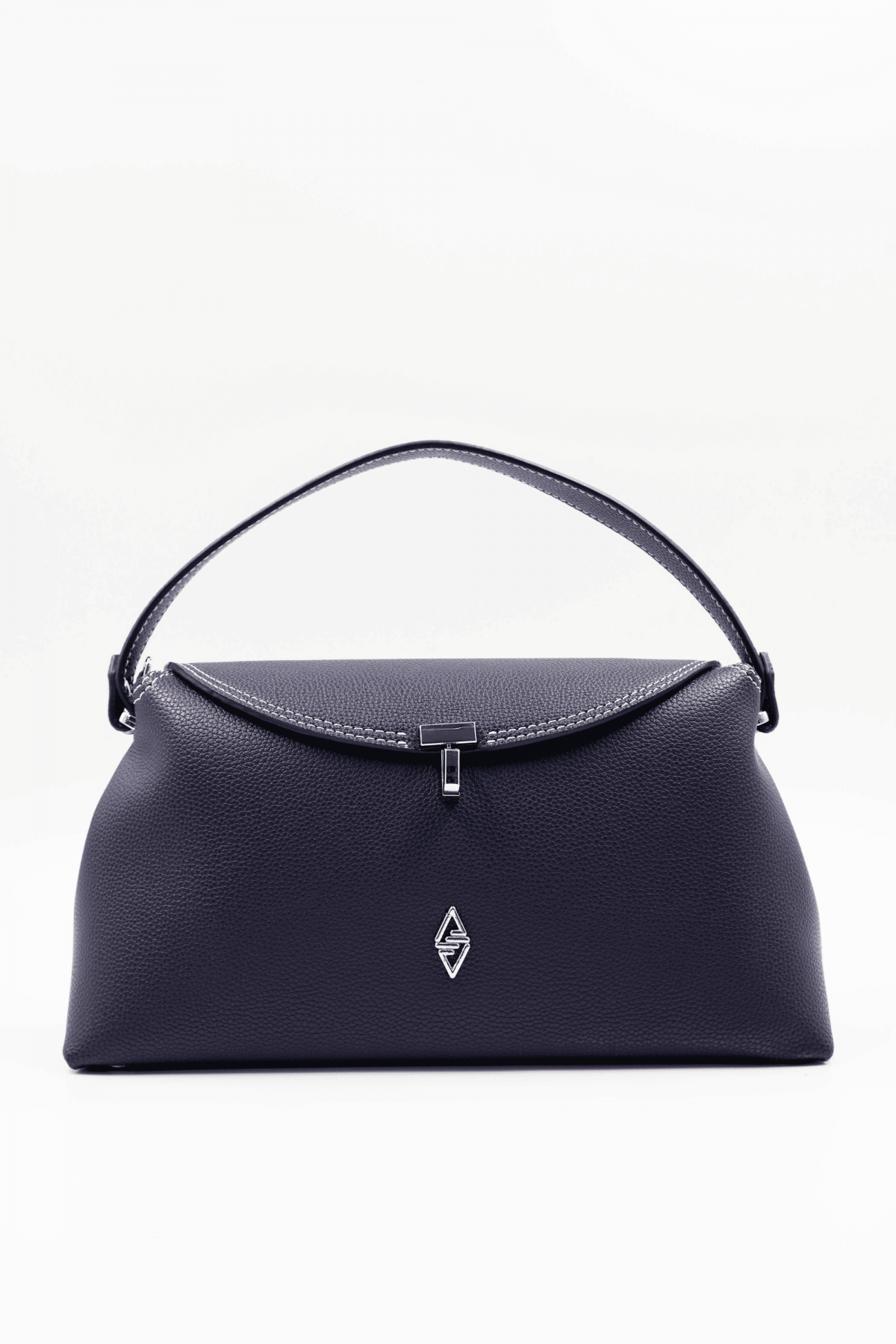Rebeca Navy Blue Women's Handbag with Stitching Details