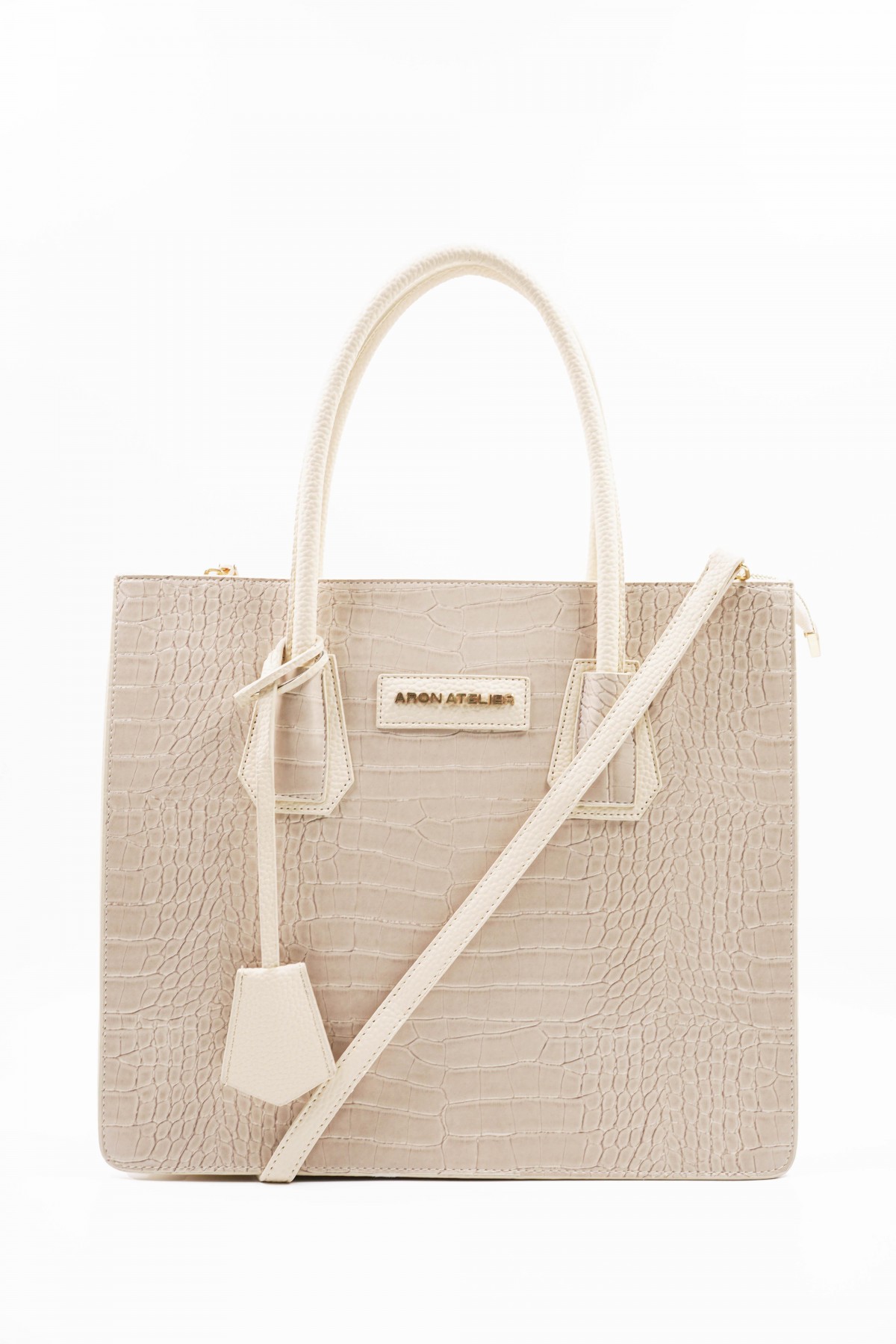Natalia Beige Crocodile Detailed Women's Shoulder Bag