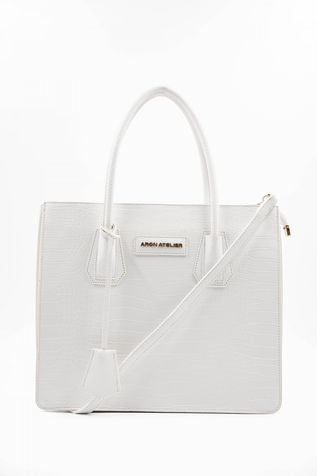 Natalia White Crocodile Detailed Women's Shoulder Bag