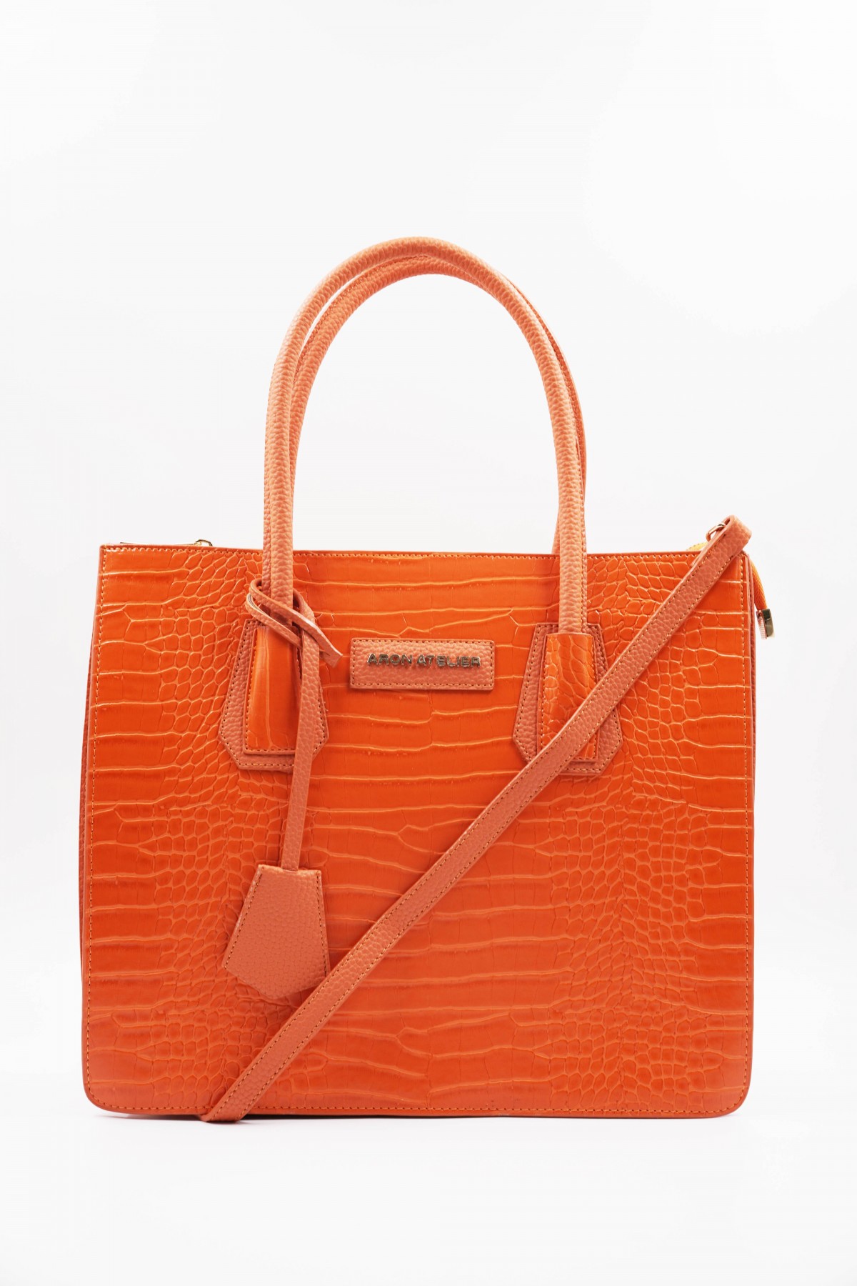 Natalia Orange Crocodile Detailed Women's Shoulder Bag