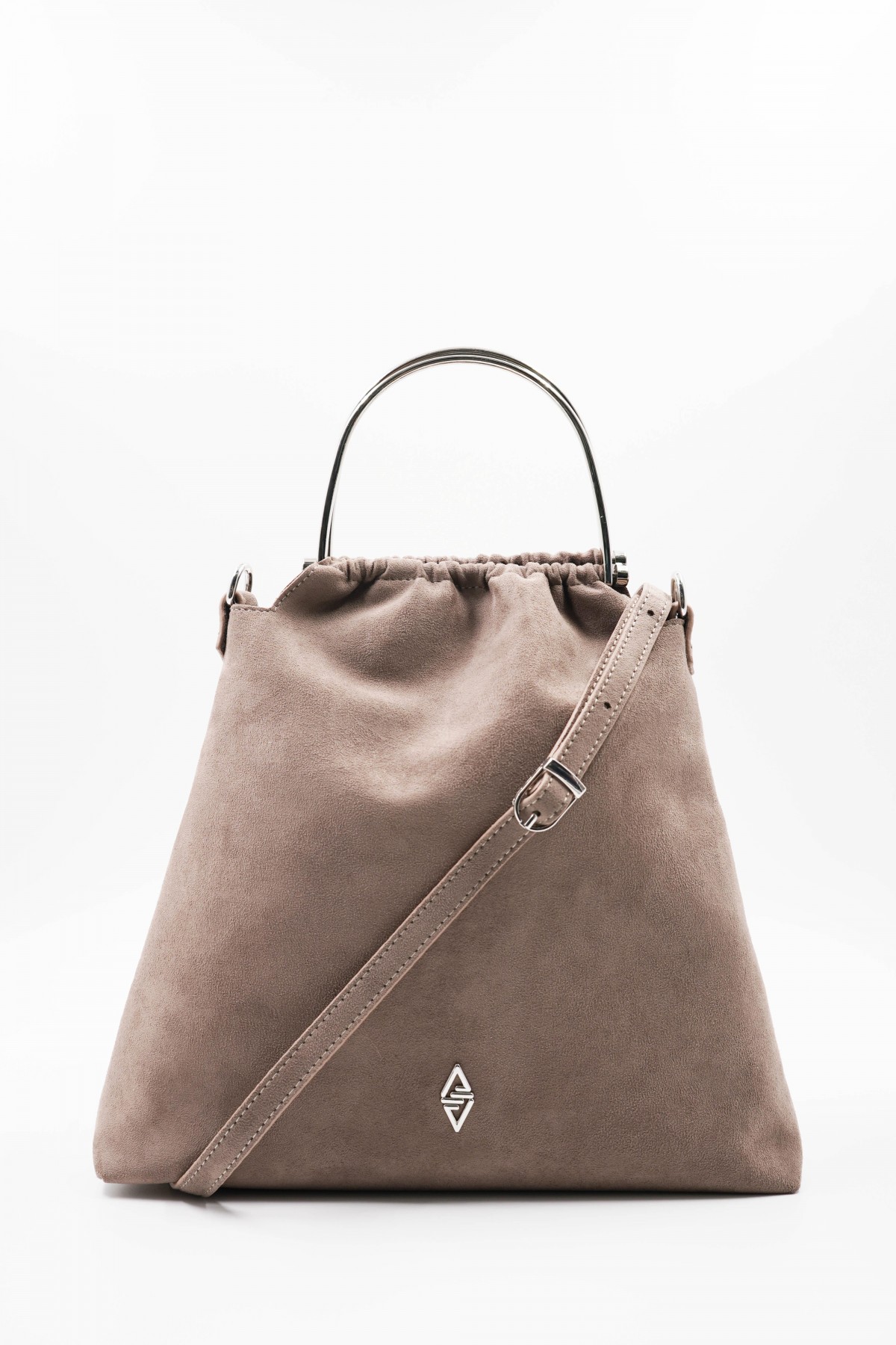 Caren Mink Suede Women's Hand and Shoulder Bag with Silver Accessory Detail