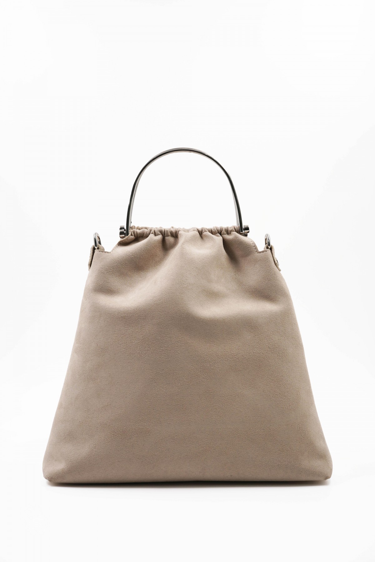 Caren Beige Suede Women's Hand and Shoulder Bag with Silver Accessory Detail