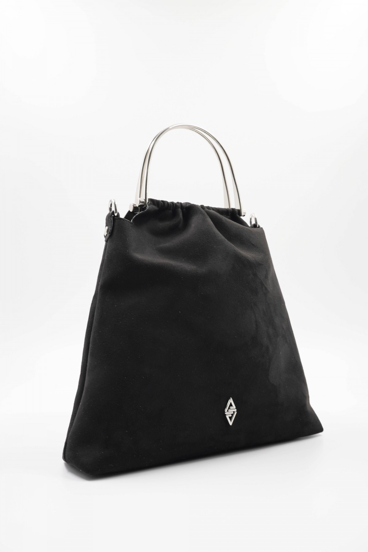 Caren Black Suede Women's Hand and Shoulder Bag with Silver Accessory Detail
