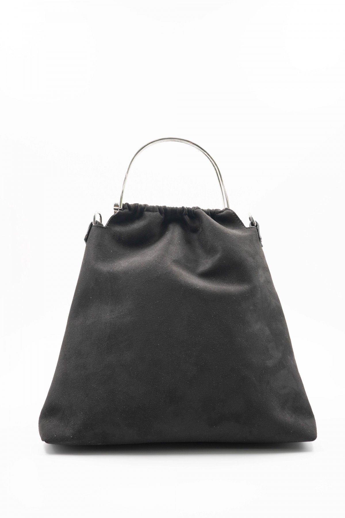 Caren Black Suede Women's Hand and Shoulder Bag with Silver Accessory Detail
