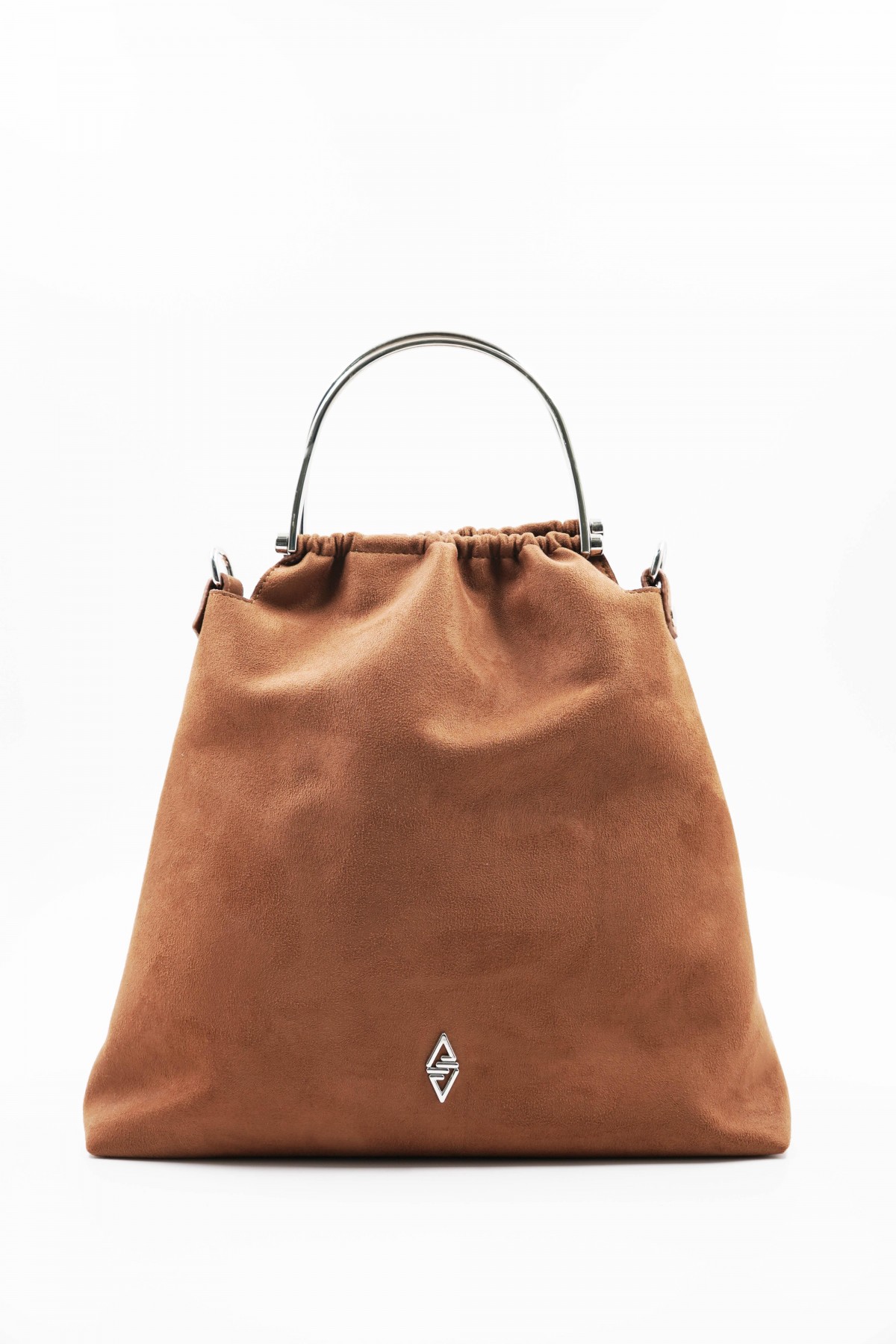 Caren Tan Suede Women's Hand and Shoulder Bag with Silver Accessory Detail