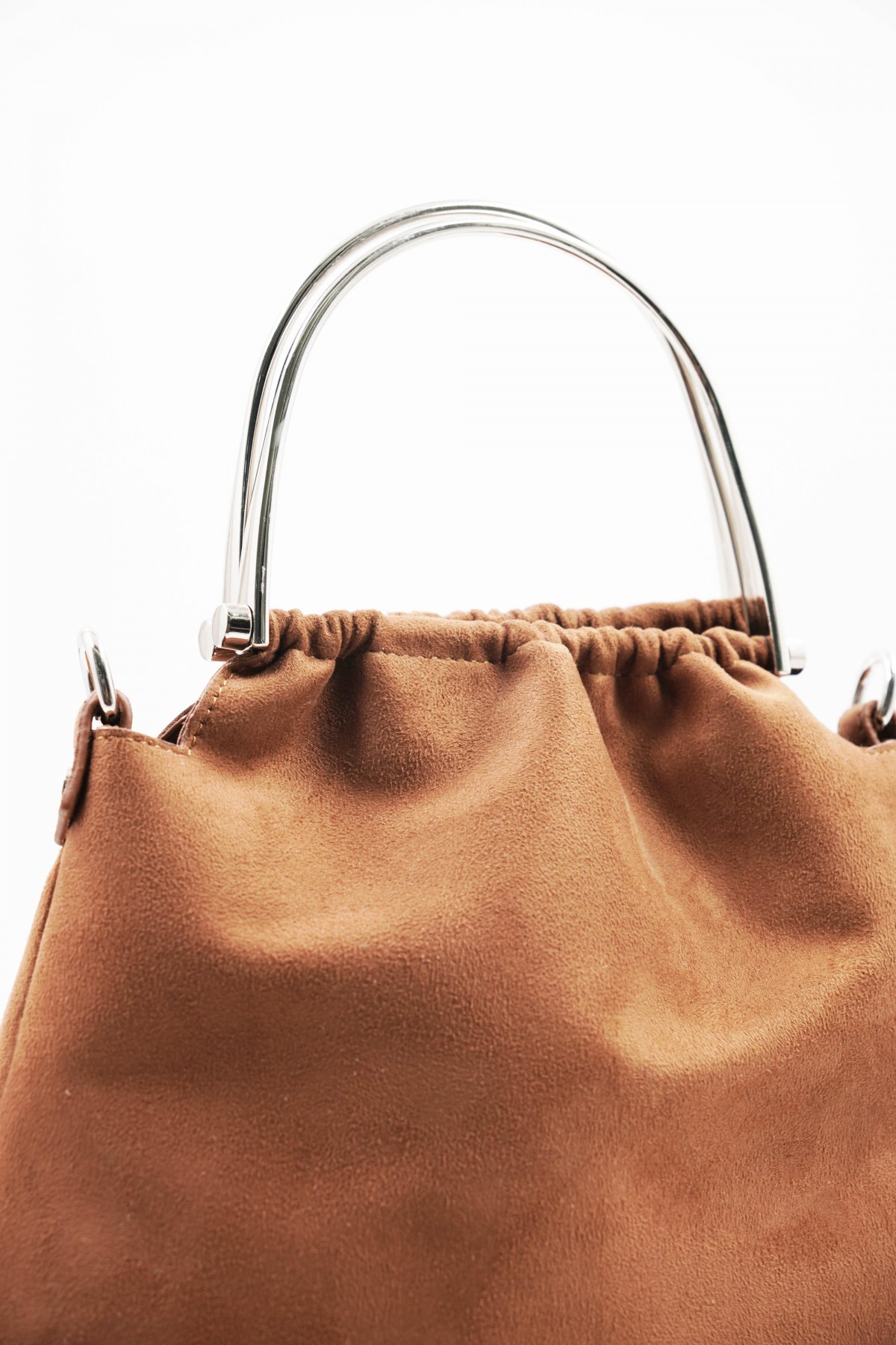 Caren Tan Suede Women's Hand and Shoulder Bag with Silver Accessory Detail