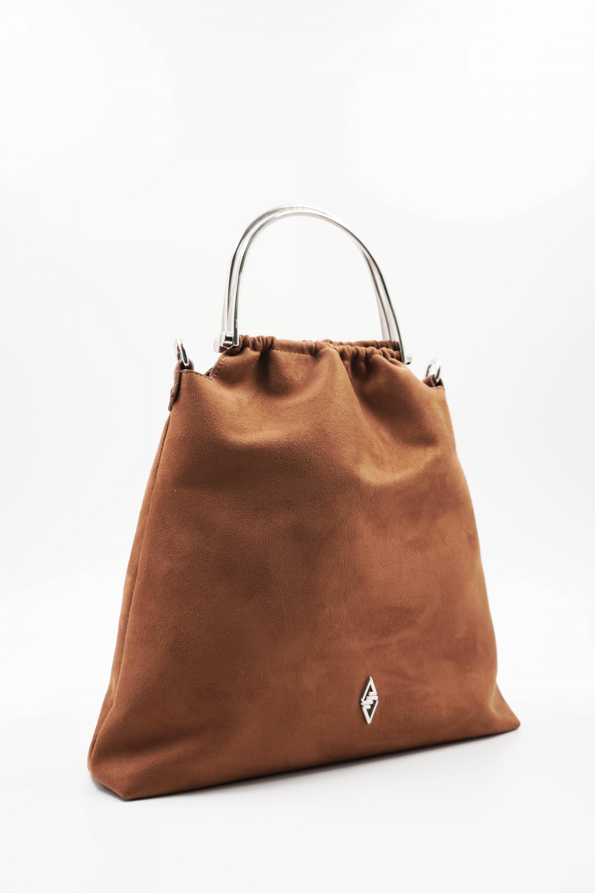 Caren Tan Suede Women's Hand and Shoulder Bag with Silver Accessory Detail