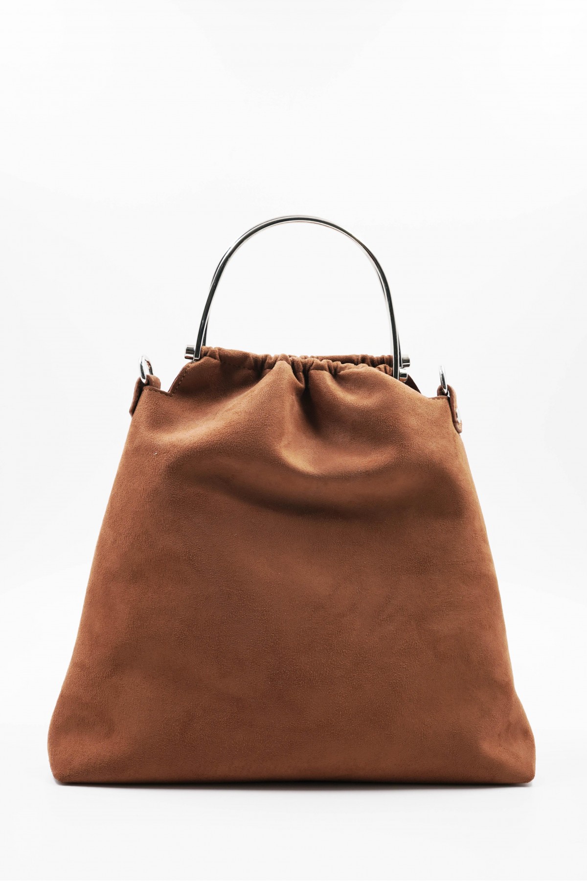 Caren Tan Suede Women's Hand and Shoulder Bag with Silver Accessory Detail