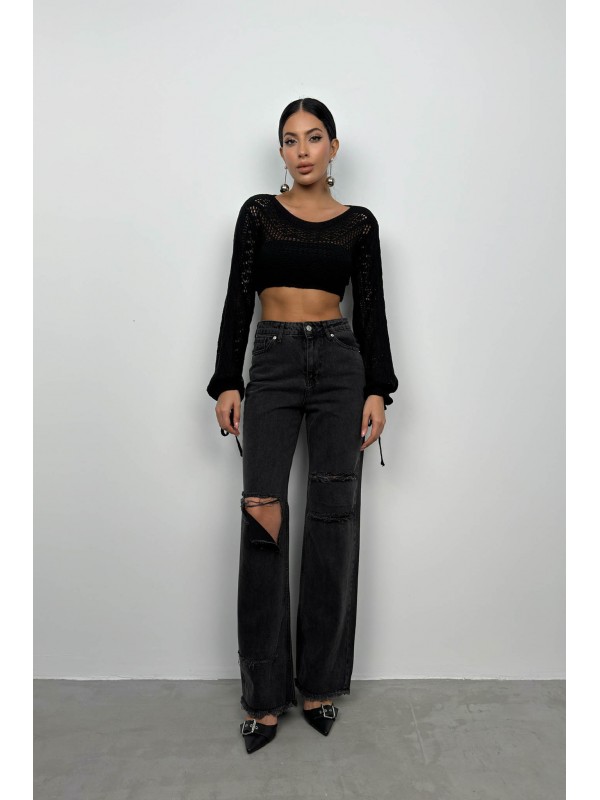 Laser Cut Wide Leg Jeans 23W05023