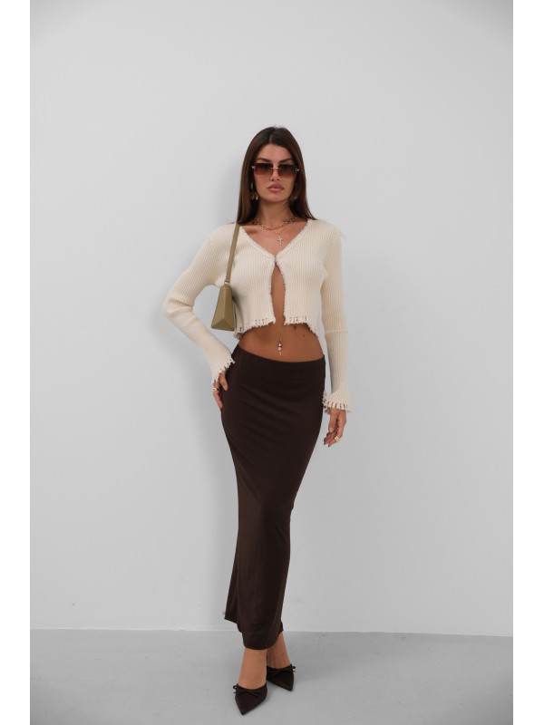 Flounce Sleeve Ripped Detail Cardigan 24W21041