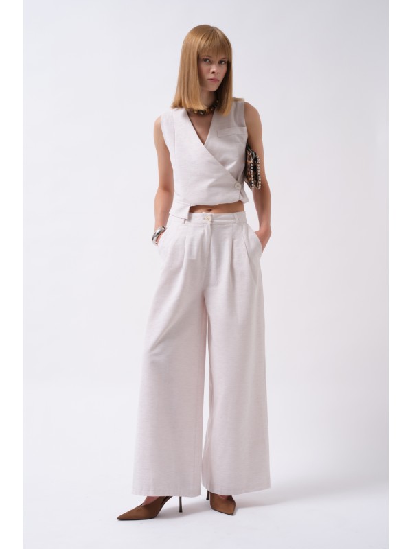 Pleated Wide-Leg Linen Trousers 52201047