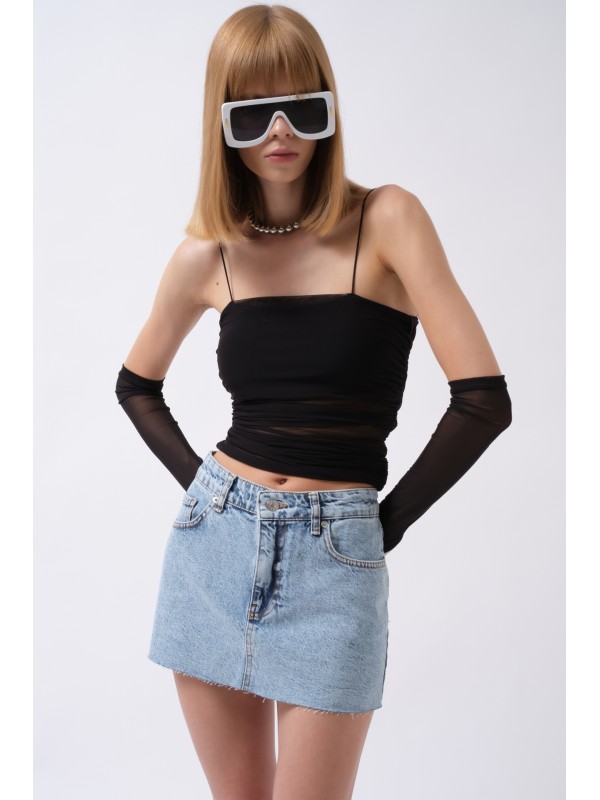 Laser Cut Denim Mini Skirt 52202040