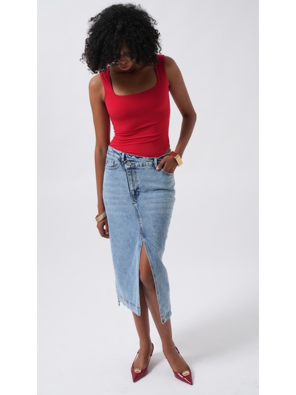 Slit Detail Denim Midi Skirt 52202075