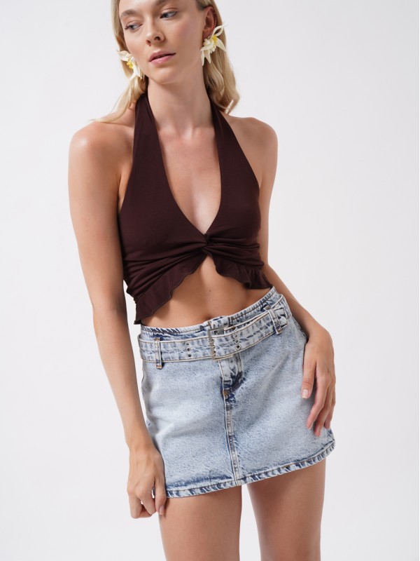 Belt Detail Denim Mini Skirt 52202077