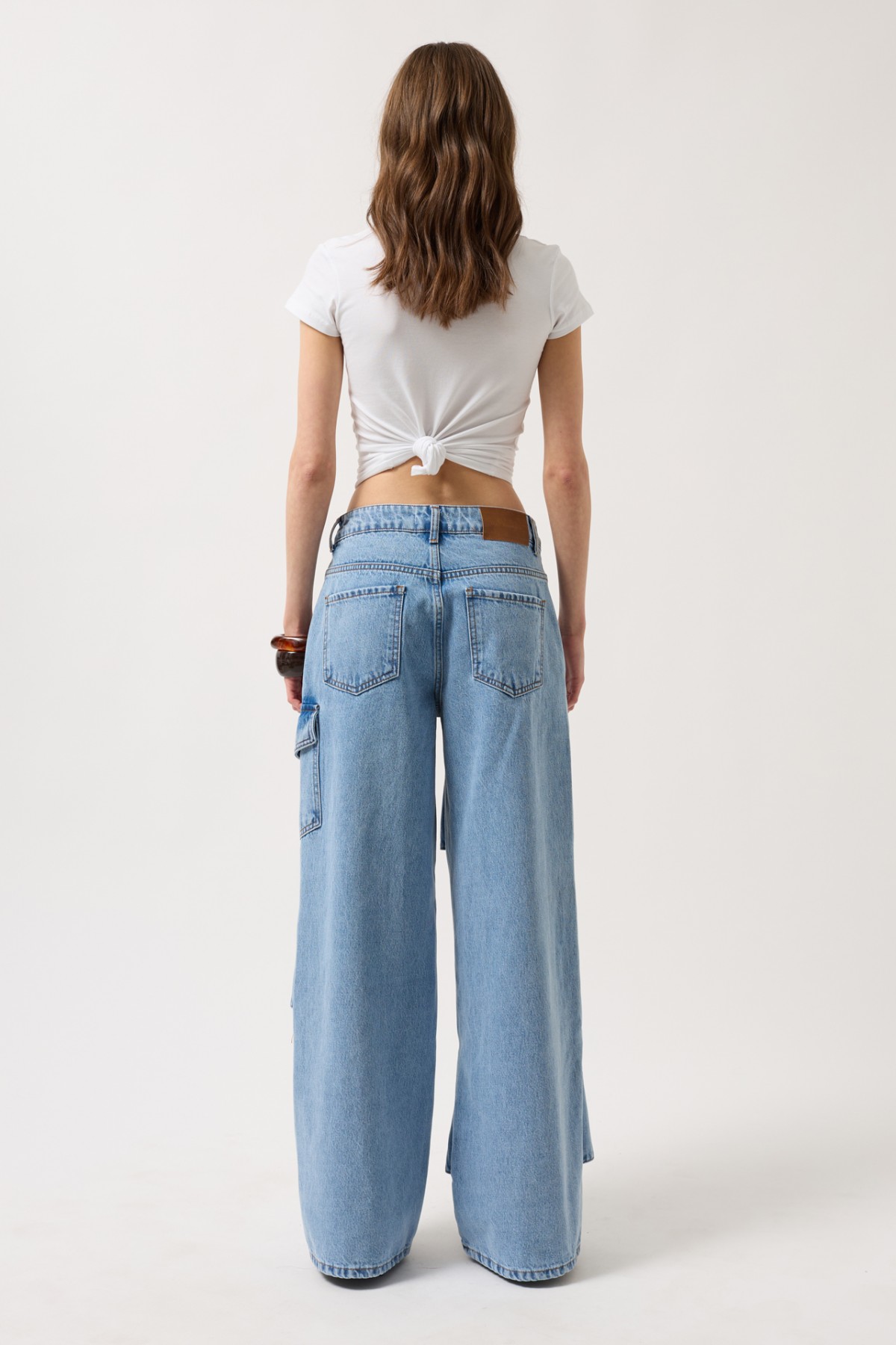 Ribbon Detail Cargo Pocket Wide Leg Jeans 52205016