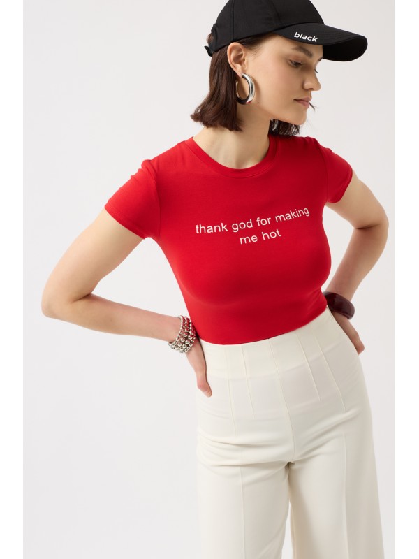 Thanks God Printed Lycra Crop T