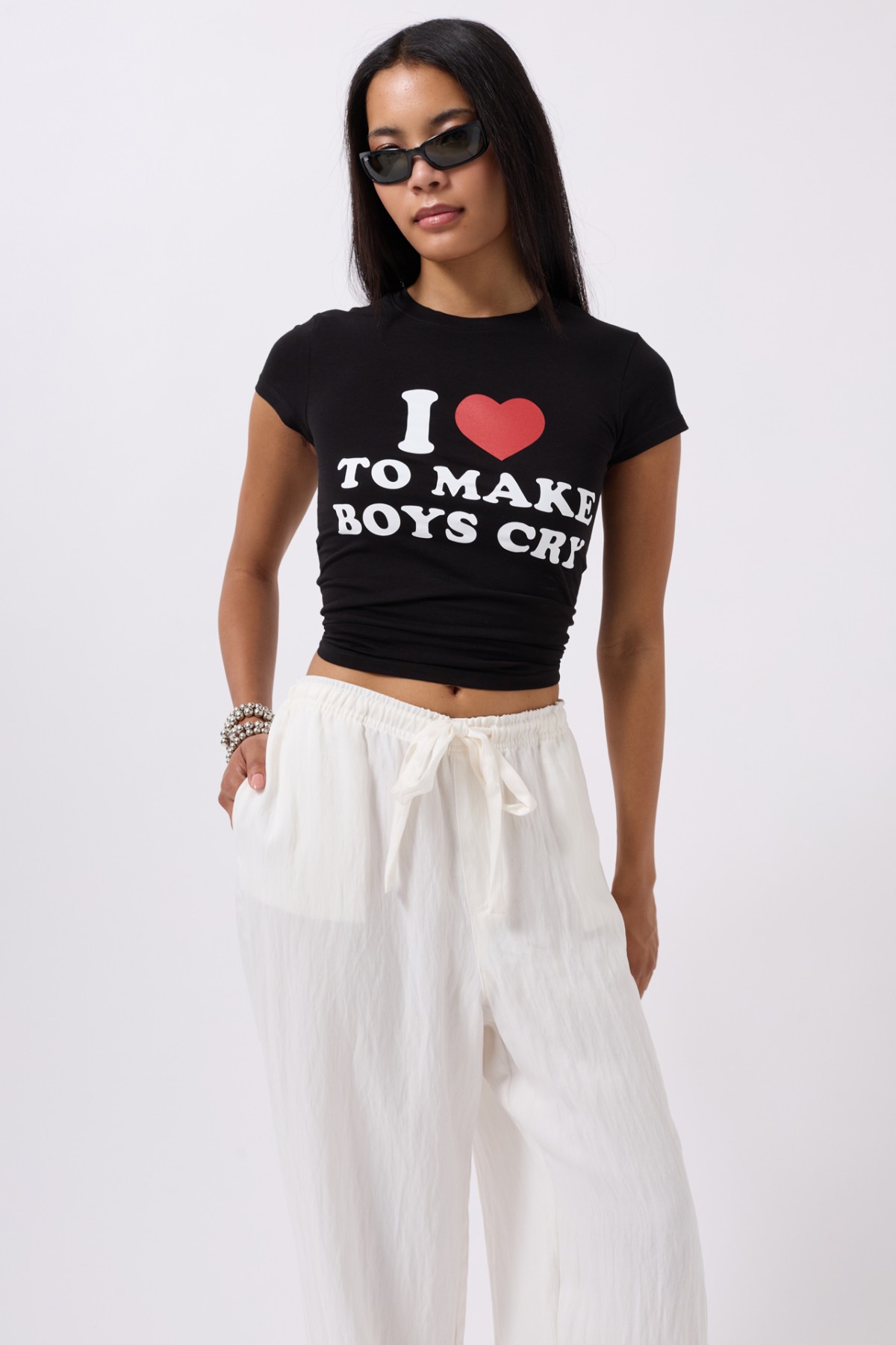 Boys Cry Baskılı Crop T-Shirt 52217056-Siyah