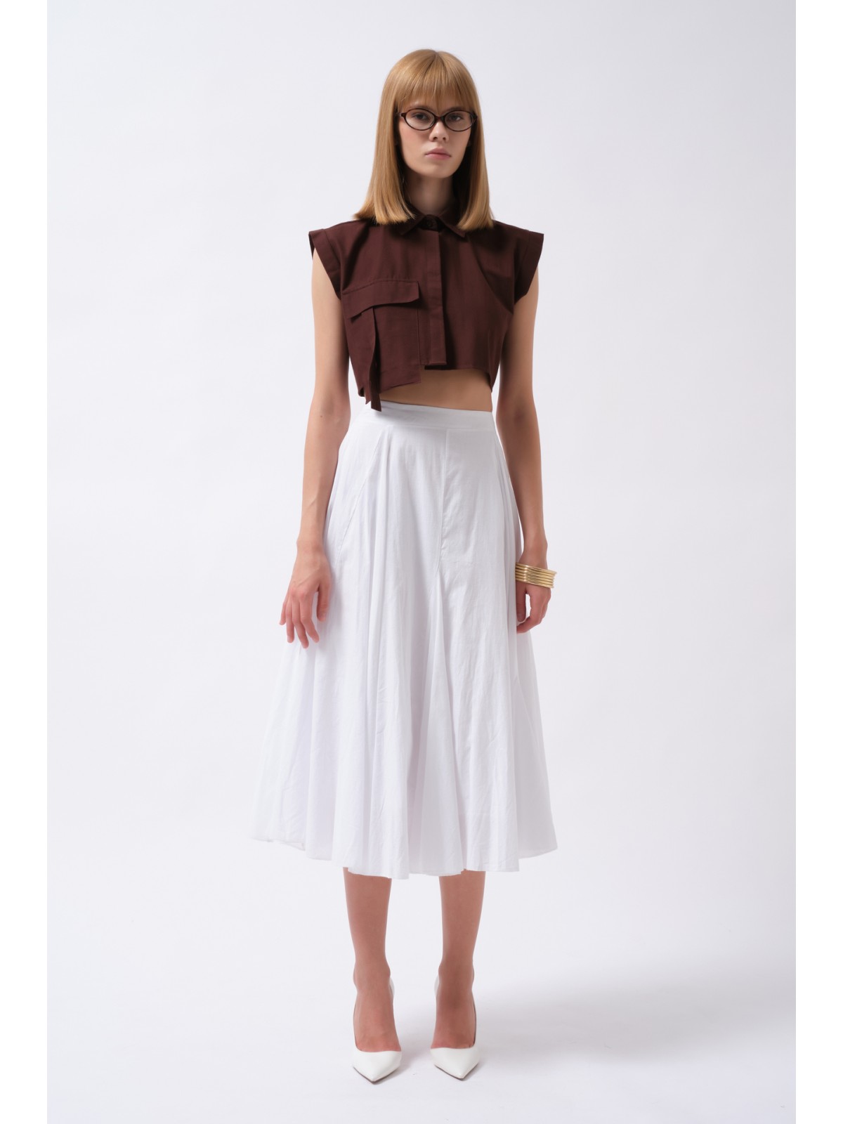 Sleeveless Linen Shirt with Pocket Detail 52218035