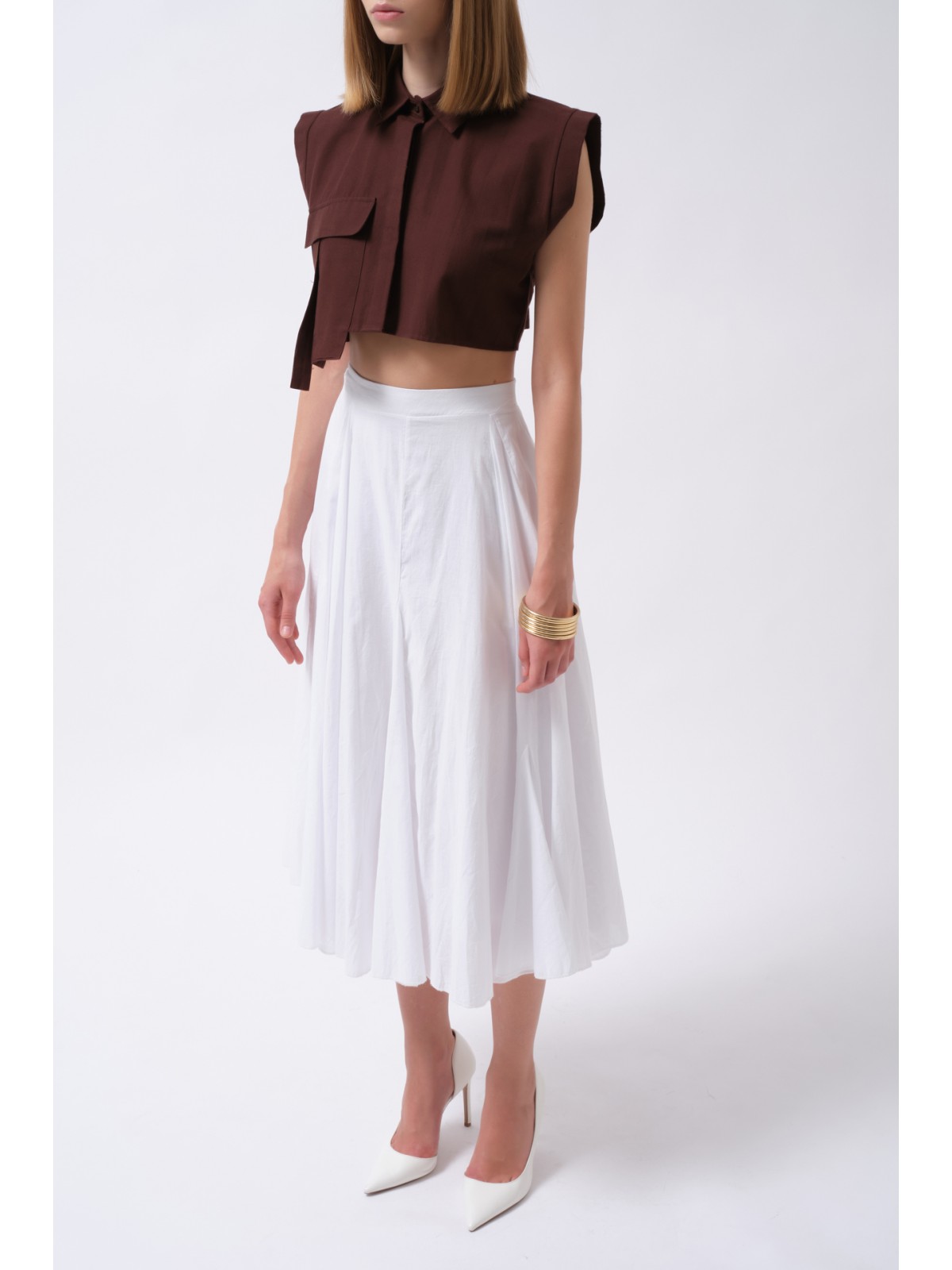 Sleeveless Linen Shirt with Pocket Detail 52218035