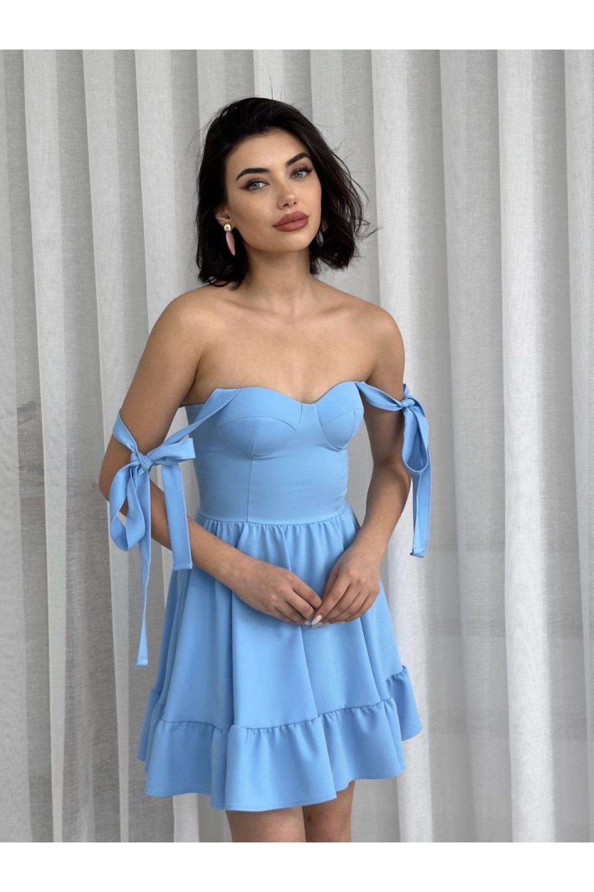İP ASKILI BAĞLAMALI ATLAS ELBİSE ETK-00034-bebe-mavisi