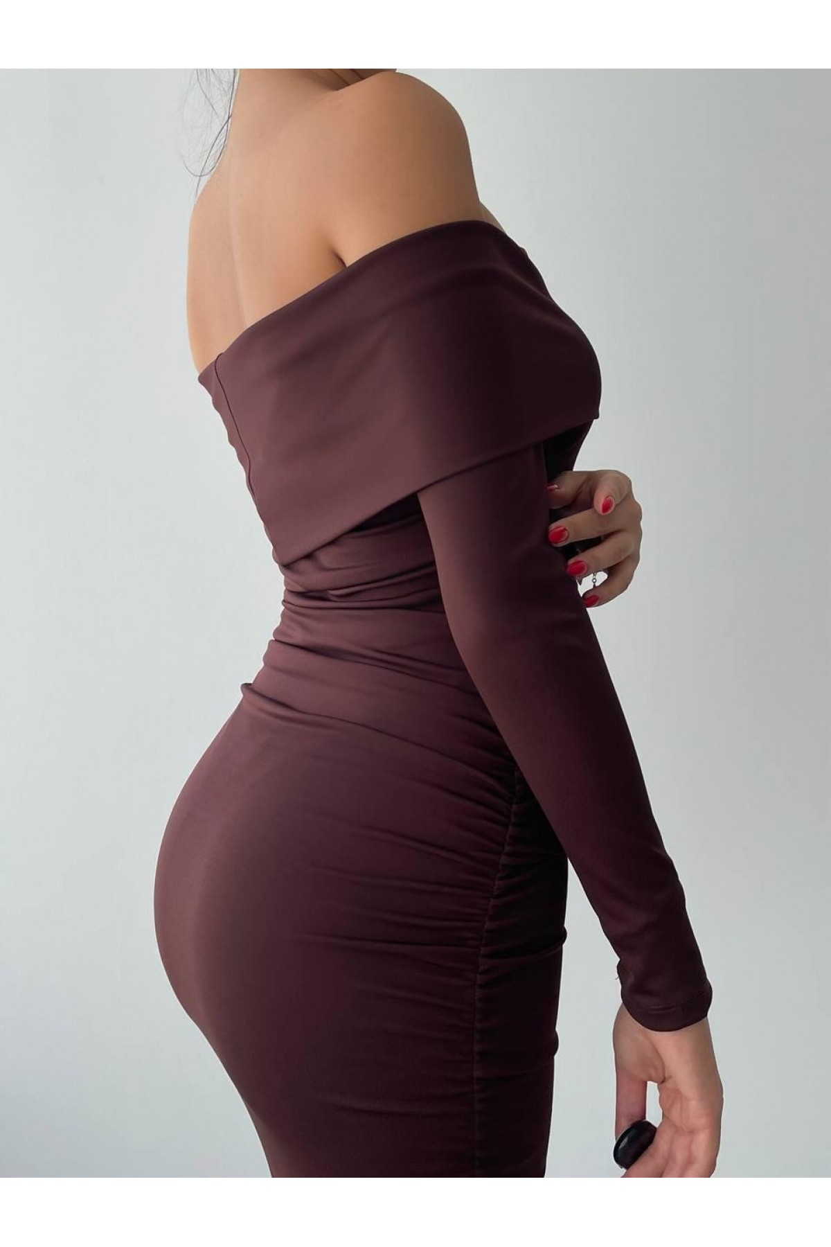 Dakota Drapeli Elbise ETK-00102-kahve