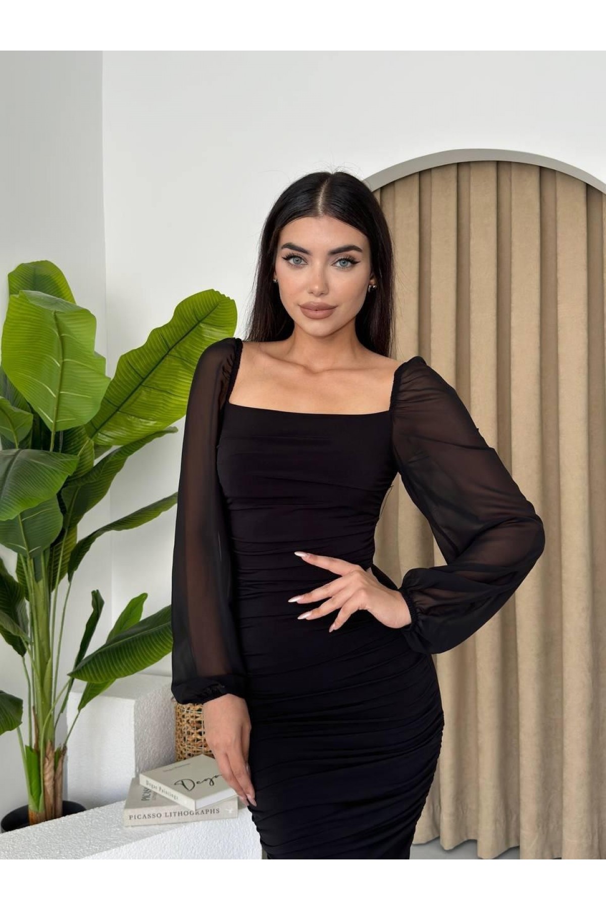 Engla Midi Elbise ETK-00153-siyah