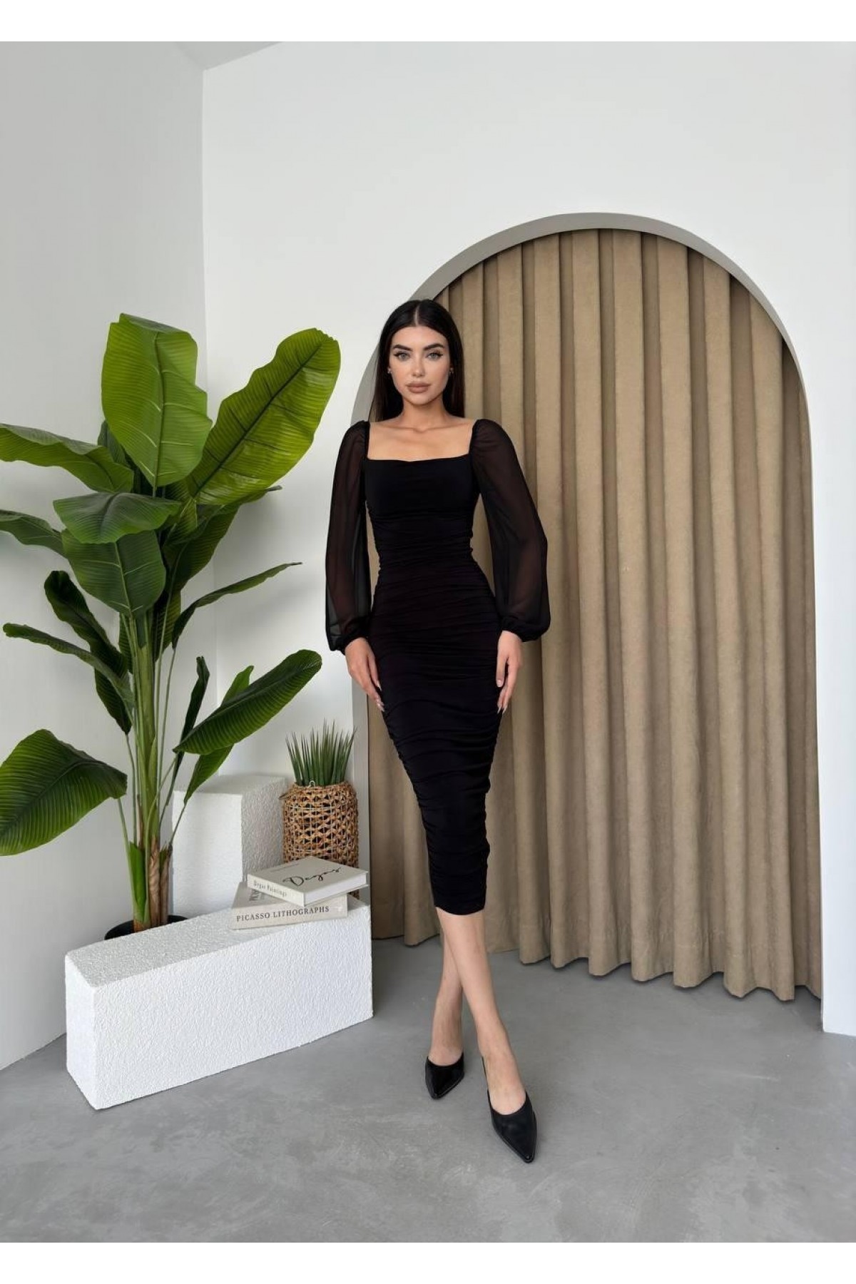 Engla Midi Elbise ETK-00153-siyah