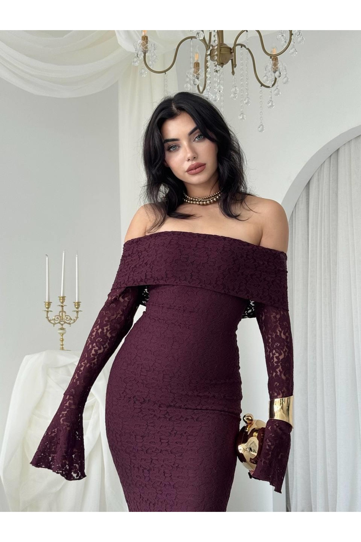 Arya Straplez Dantel Elbise ETK-00523-murdum