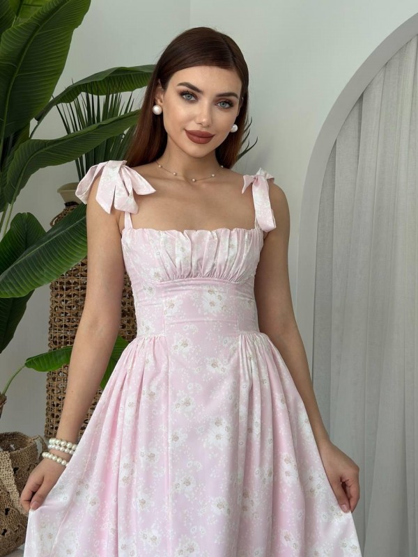 Khalesı Omuz Bağlamalı Elbise ETK-00643-pembe