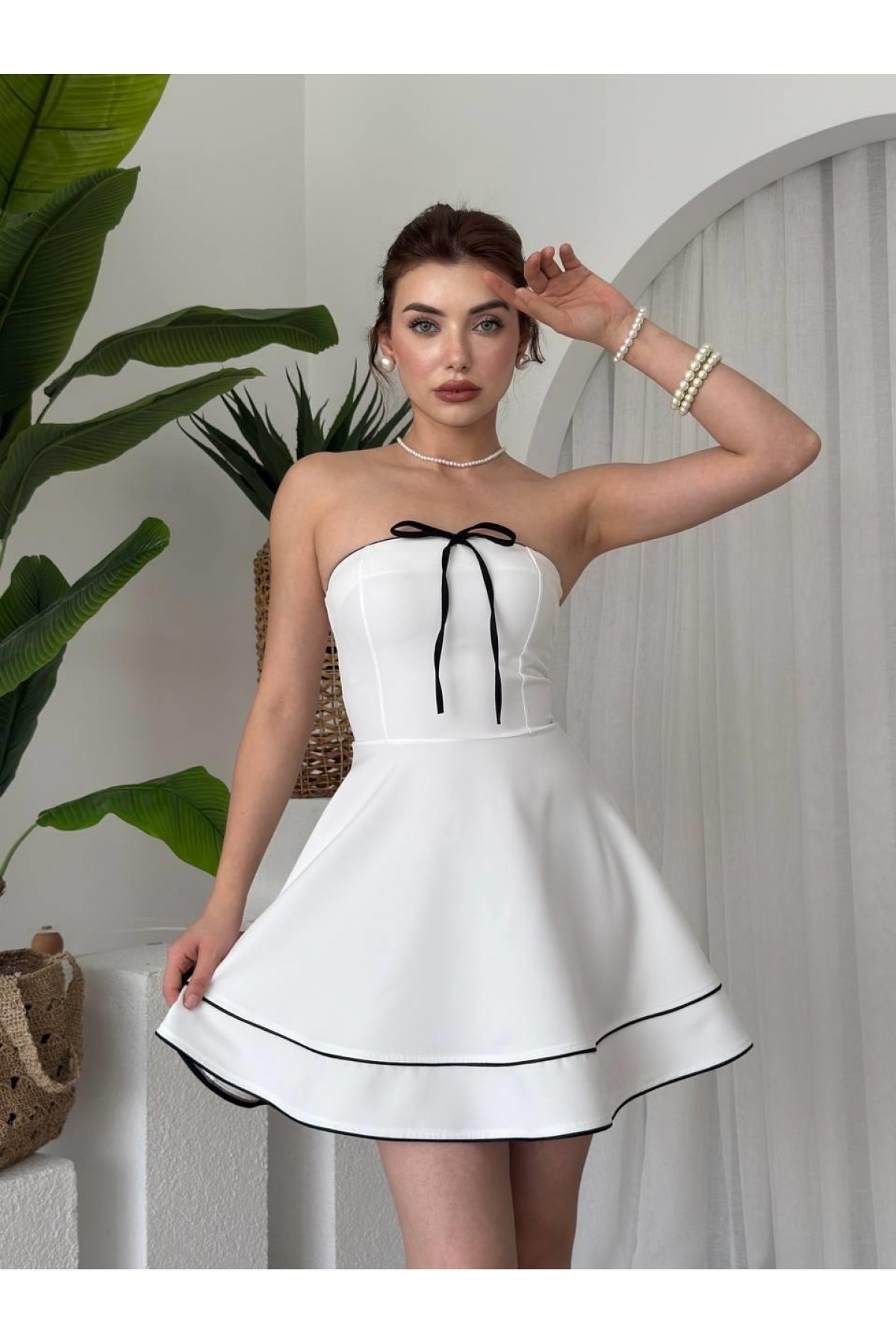 Yuna Straplez Elbise ETK-00653-beyaz