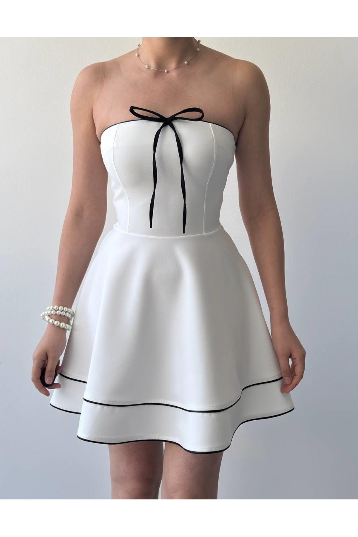Yuna Straplez Elbise ETK-00653-beyaz