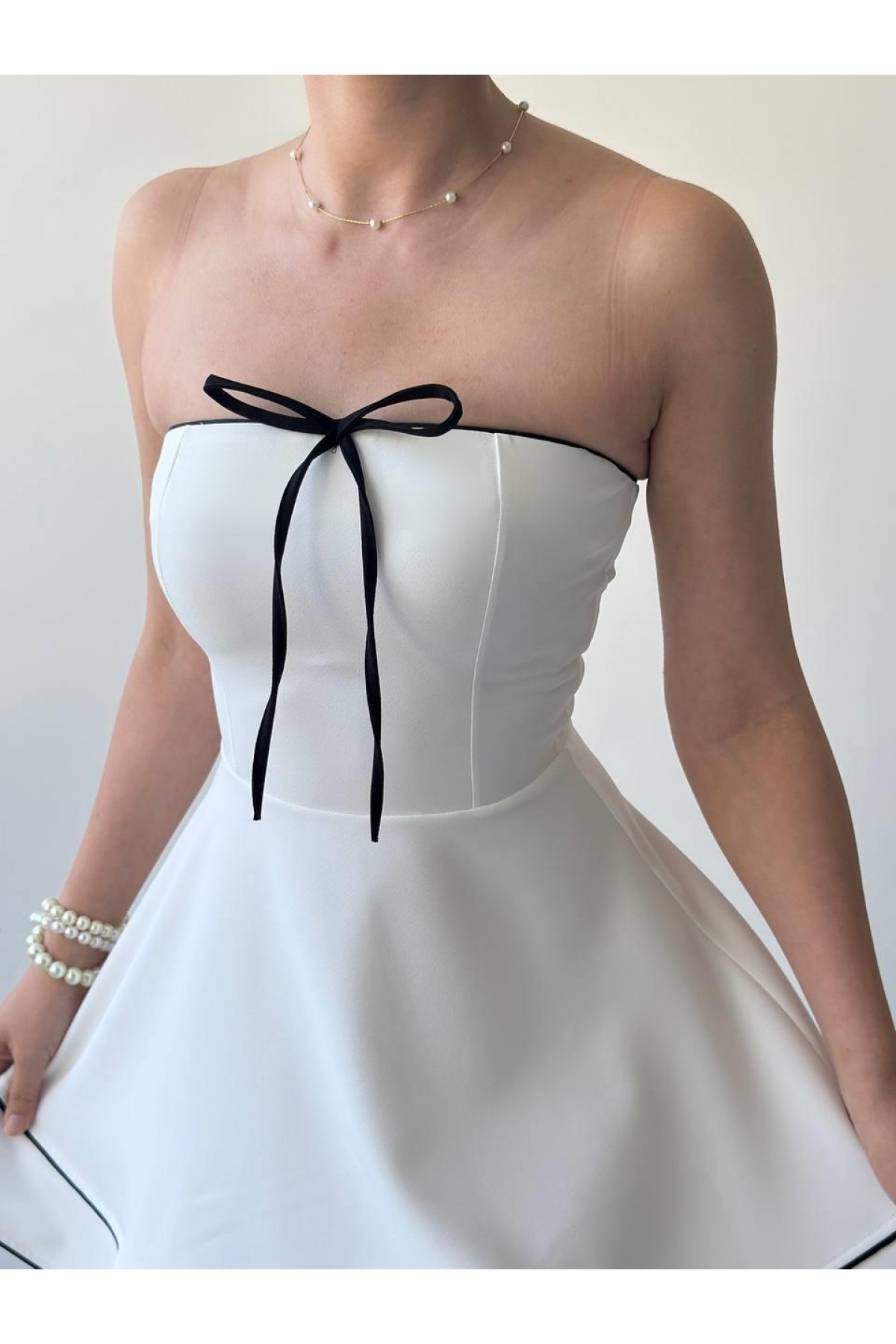 Yuna Straplez Elbise ETK-00653-beyaz