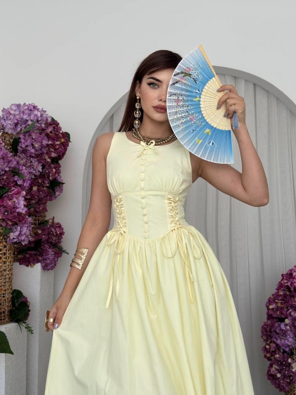 Lulo Bağcık Detaylı Elbise ETK-00702-sari