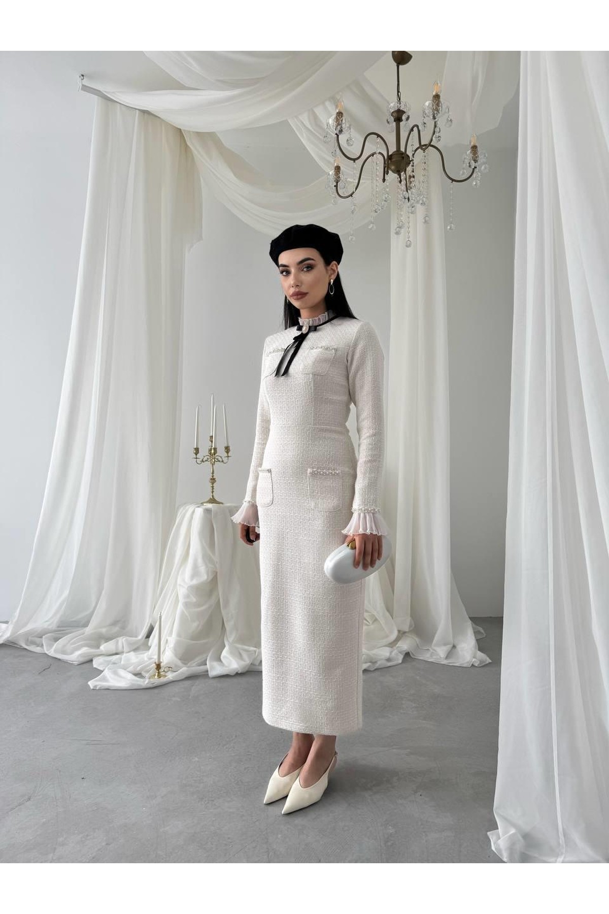 Bonen Cep Detaylı Elbise ETK-00765-ekru