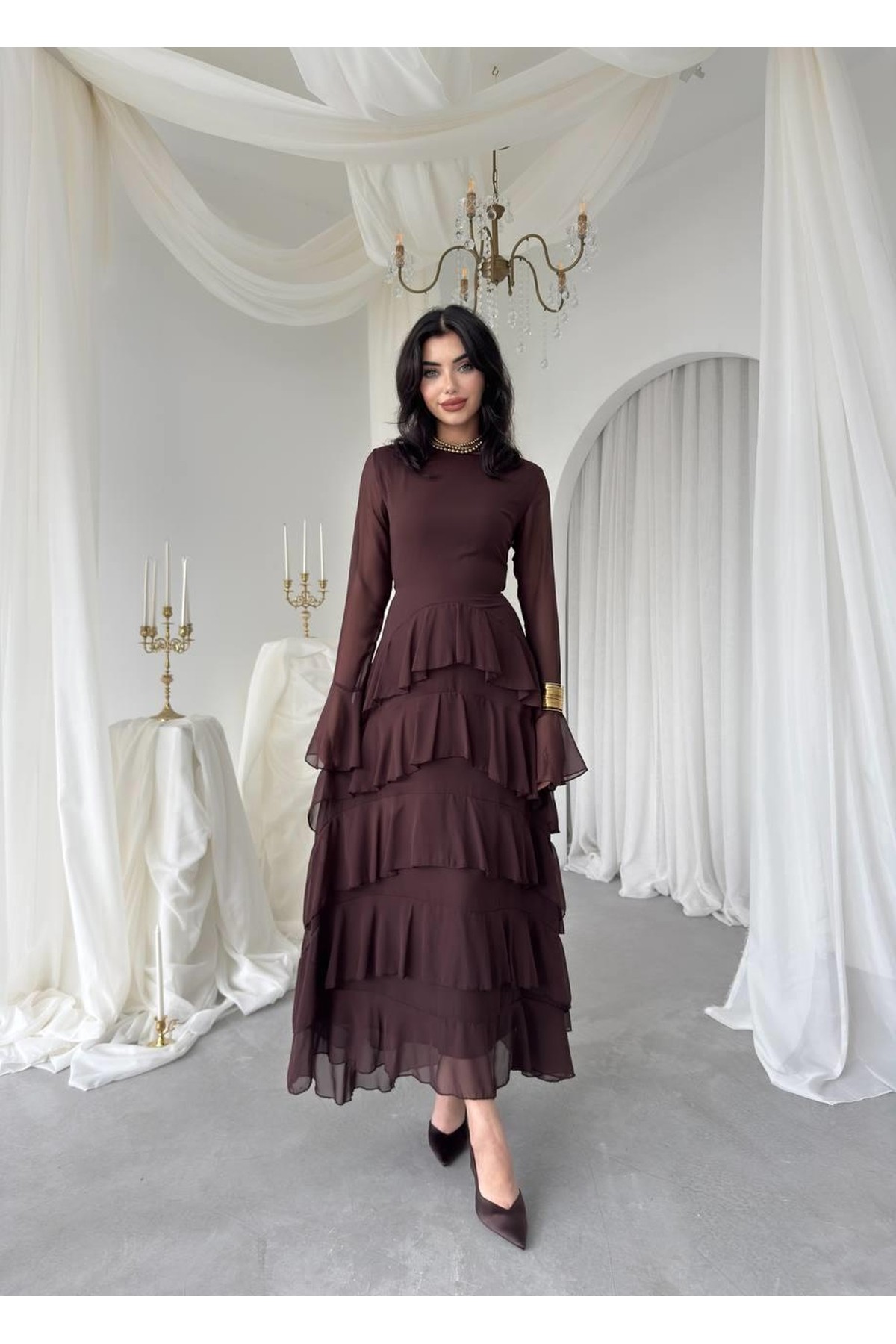 Ery Midi Elbise ETK-00769-kahve