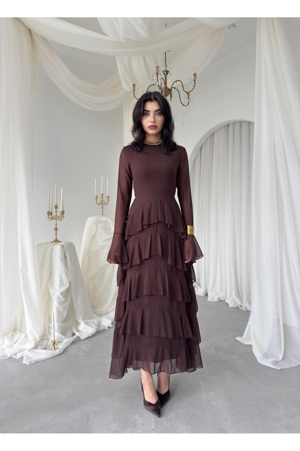 Ery Midi Elbise ETK-00769-kahve