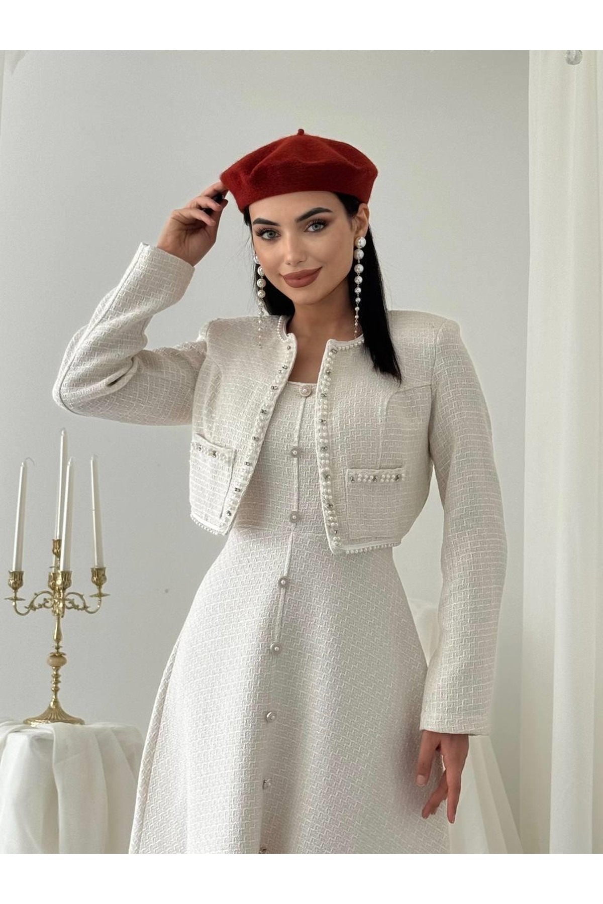 Adley Taşlı İkili Takım ETK-00770-beyaz