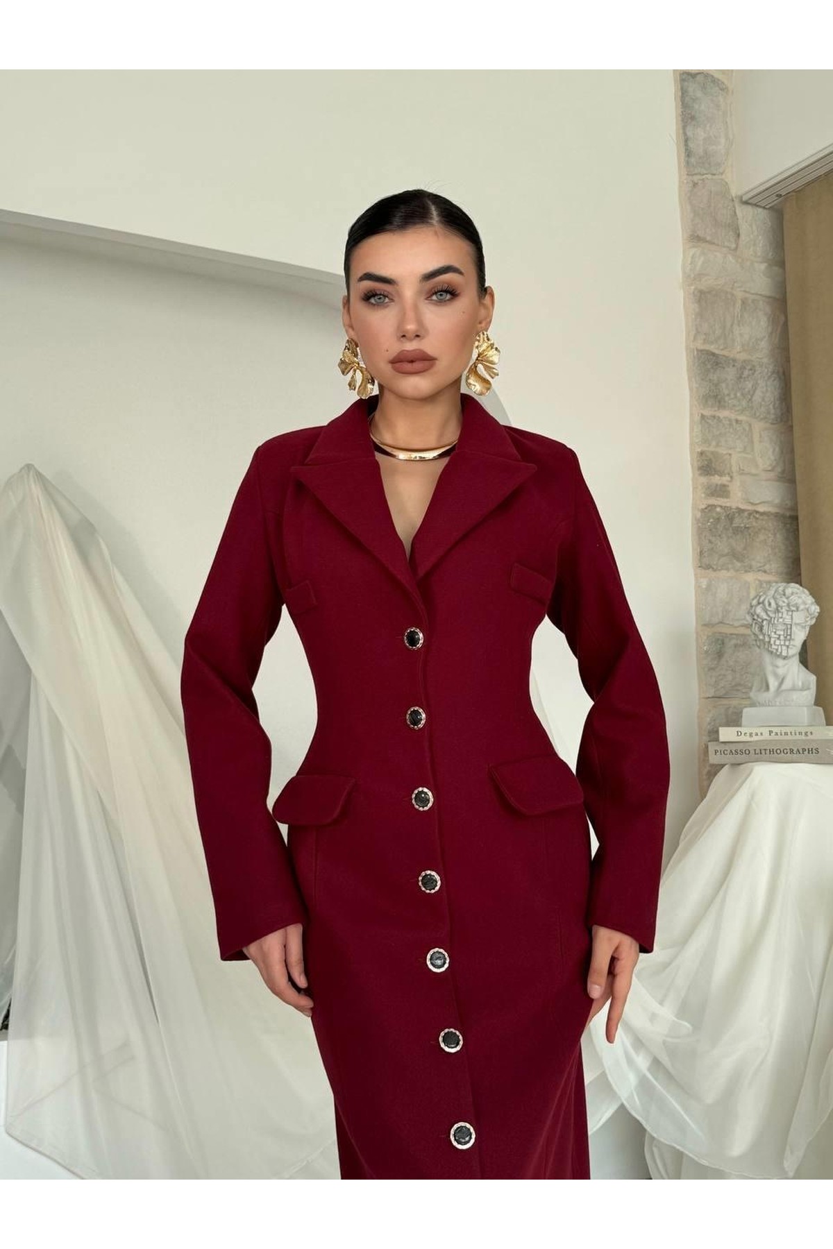 Marya Ceket Elbise ETK-00787-bordo