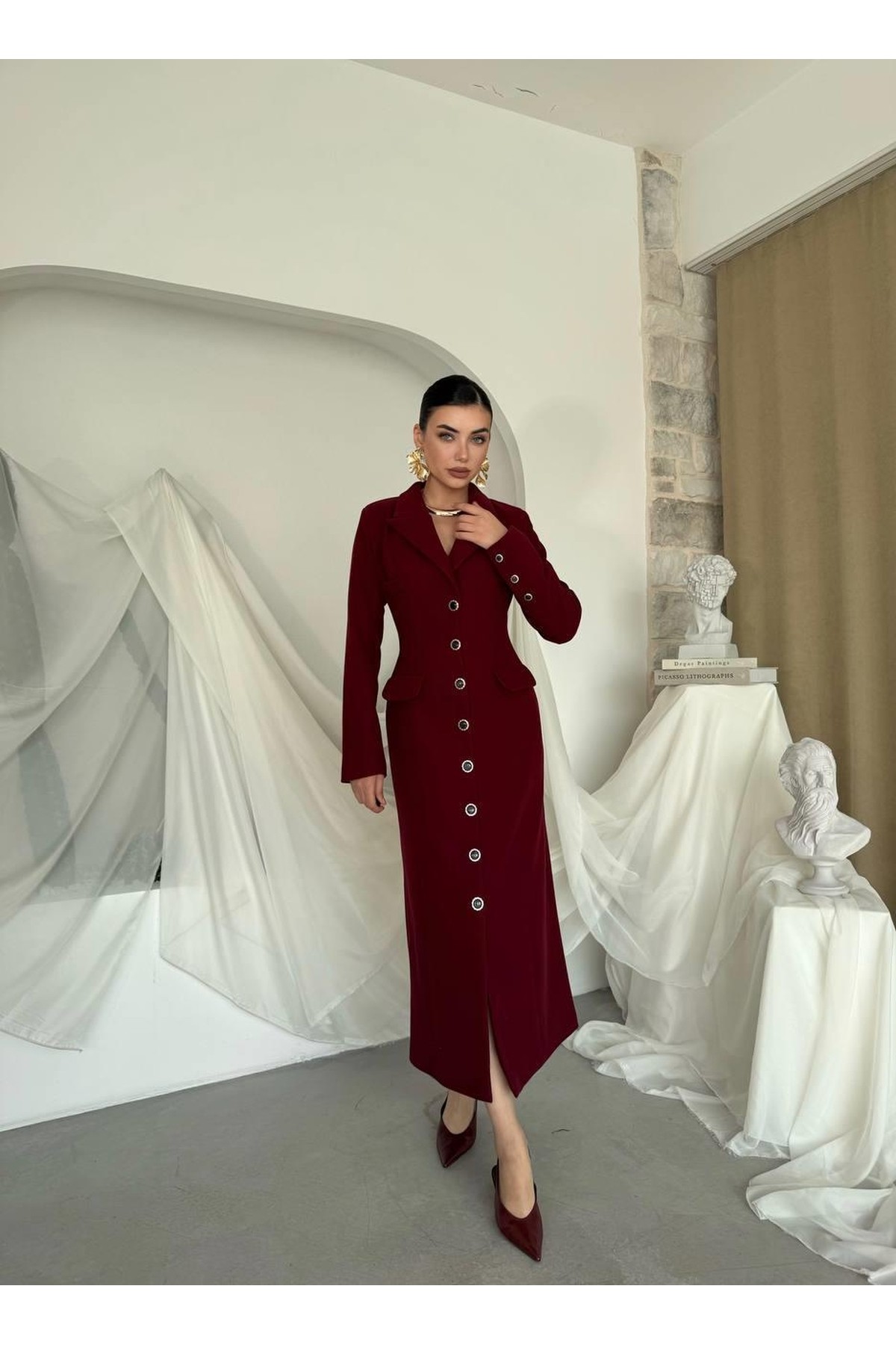 Marya Ceket Elbise ETK-00787-bordo