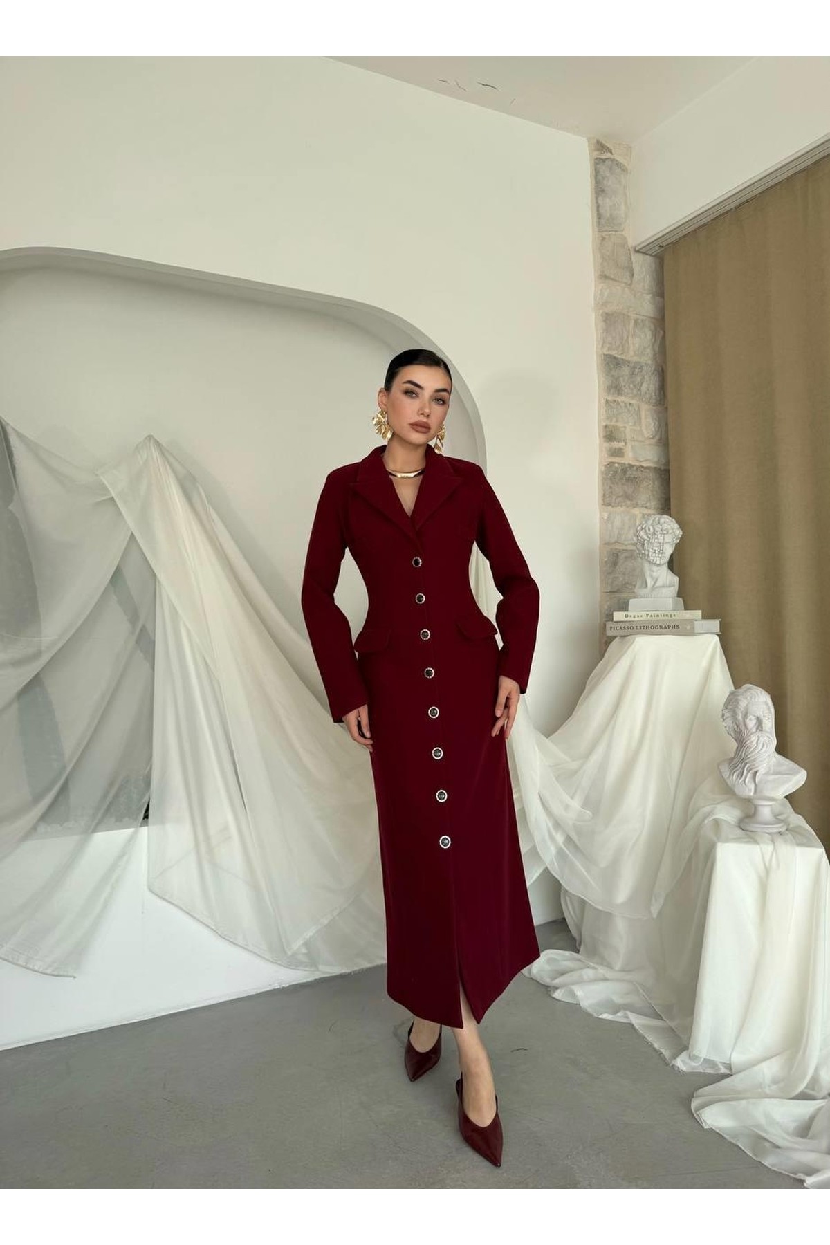 Marya Ceket Elbise ETK-00787-bordo