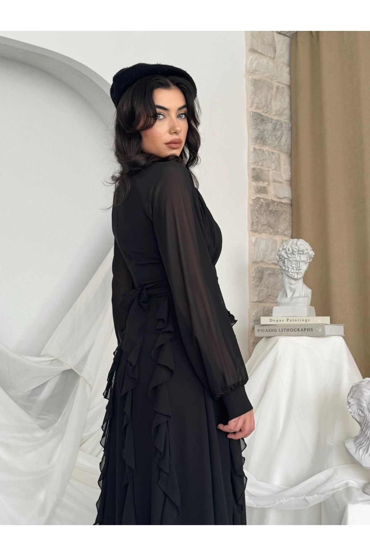 Amra Fırfırlı Elbise ETK-00796-siyah