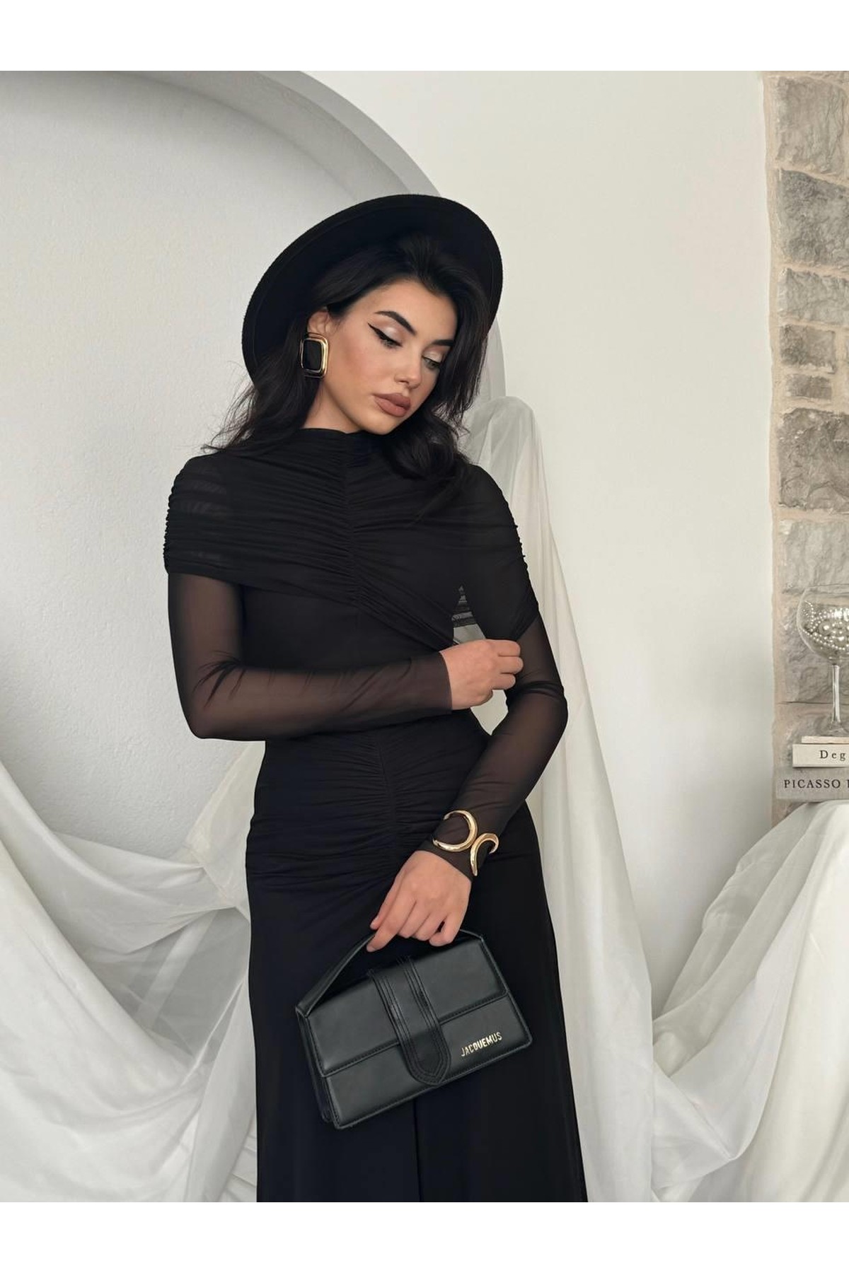 Novia Büzgülü Elbise ETK-00799-siyah