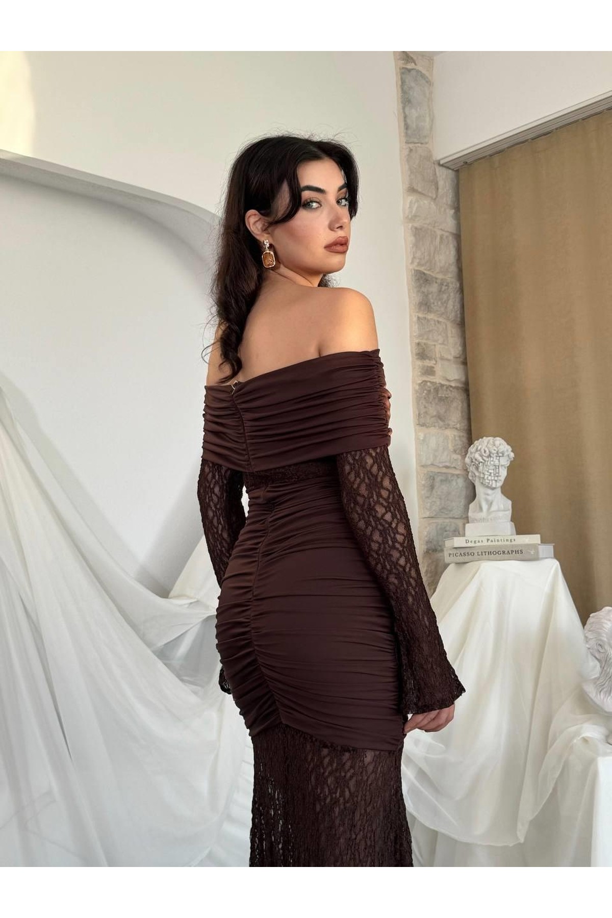Aylen Straplez Elbise ETK-00809-kahve