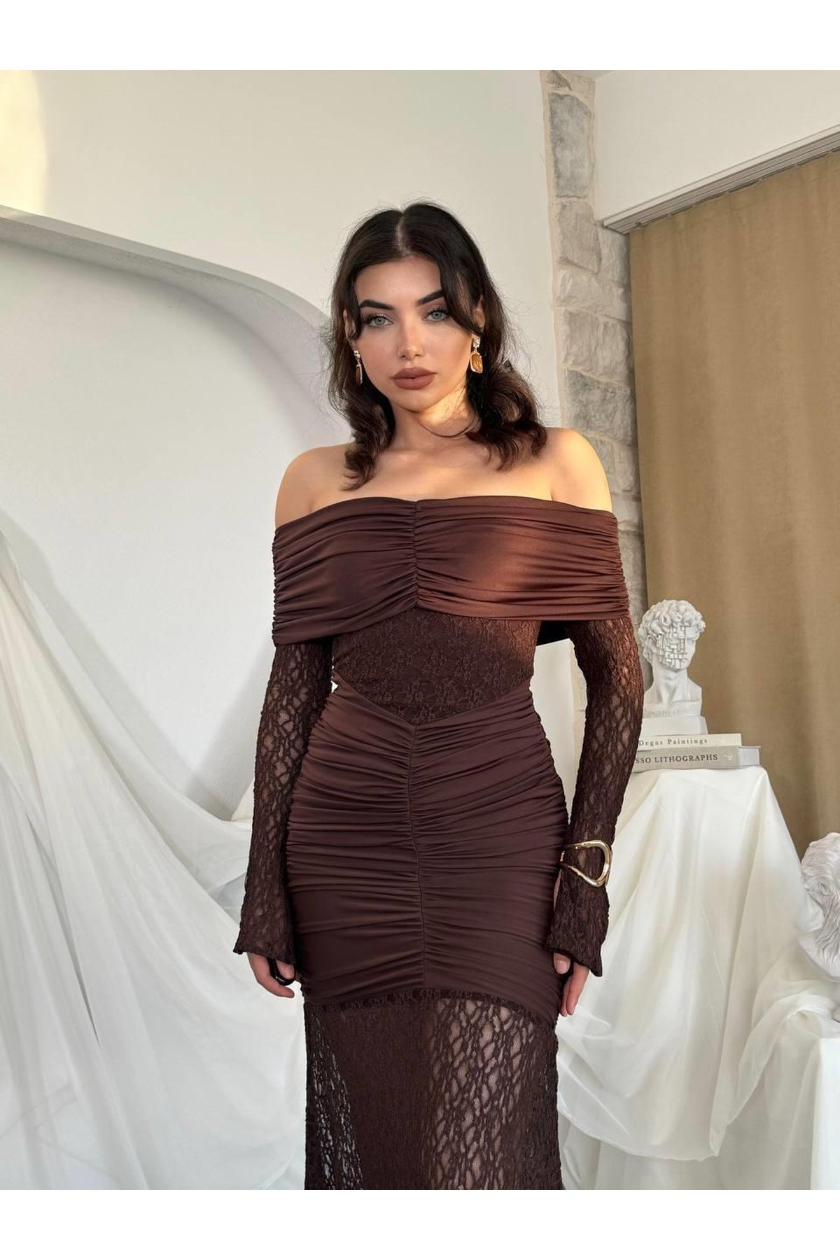 Aylen Straplez Elbise ETK-00809-kahve