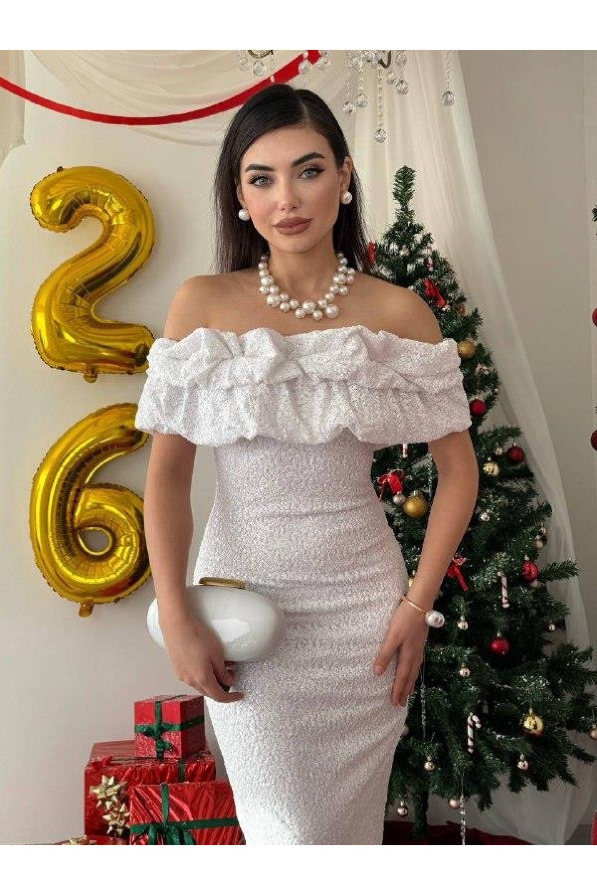 Vinta Straplez Elbise ETK-00816-beyaz